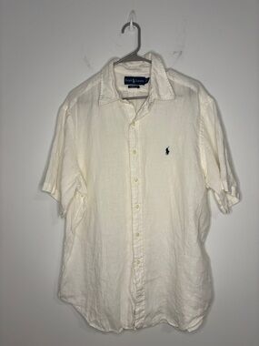 Ralph Lauren 100 Linen Classic Fit Shirt Sz XL Short Sleeves Off White Preppy